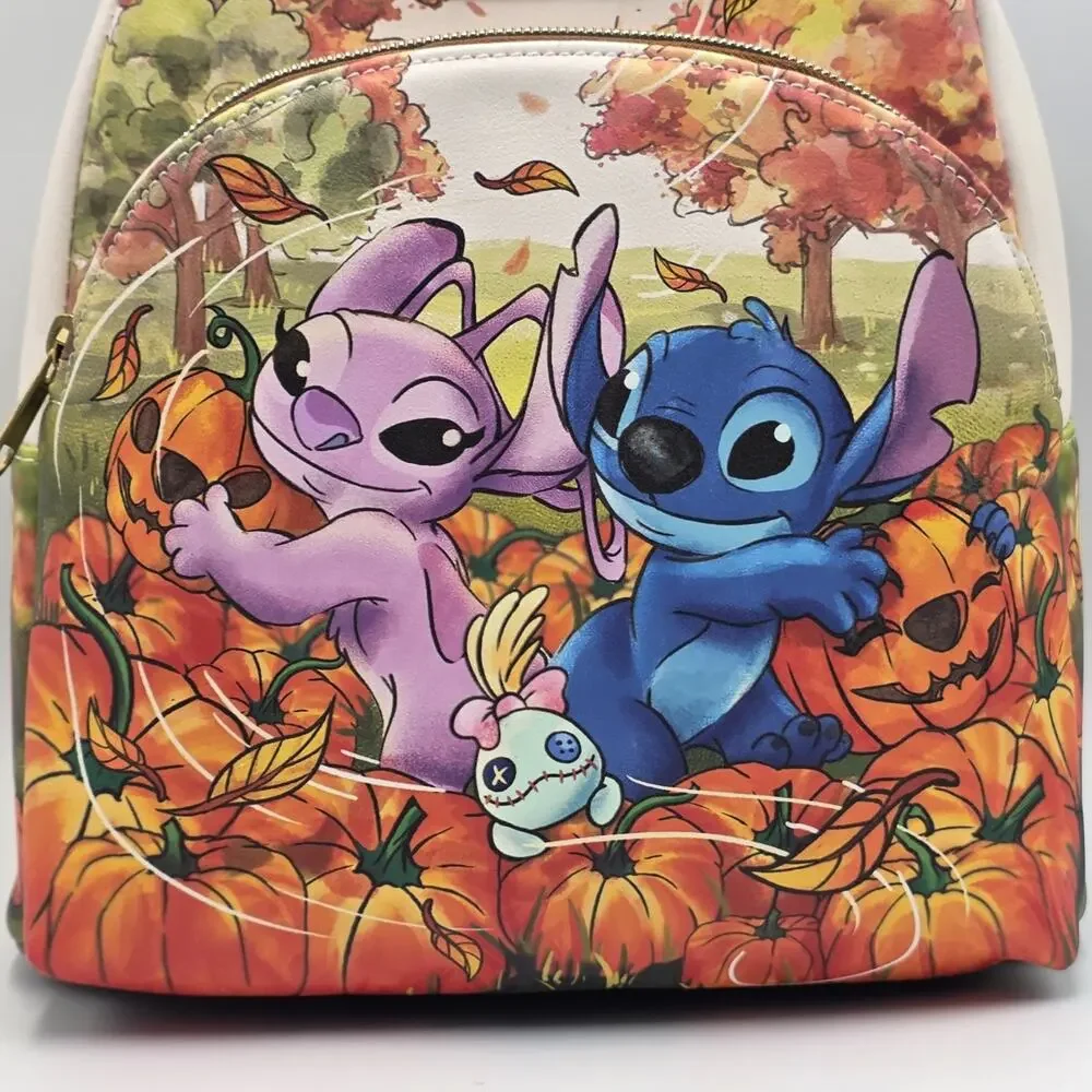 Loungefly Disney Stitch & Angel Pumpkin Patch Halloween Mini Backpack New